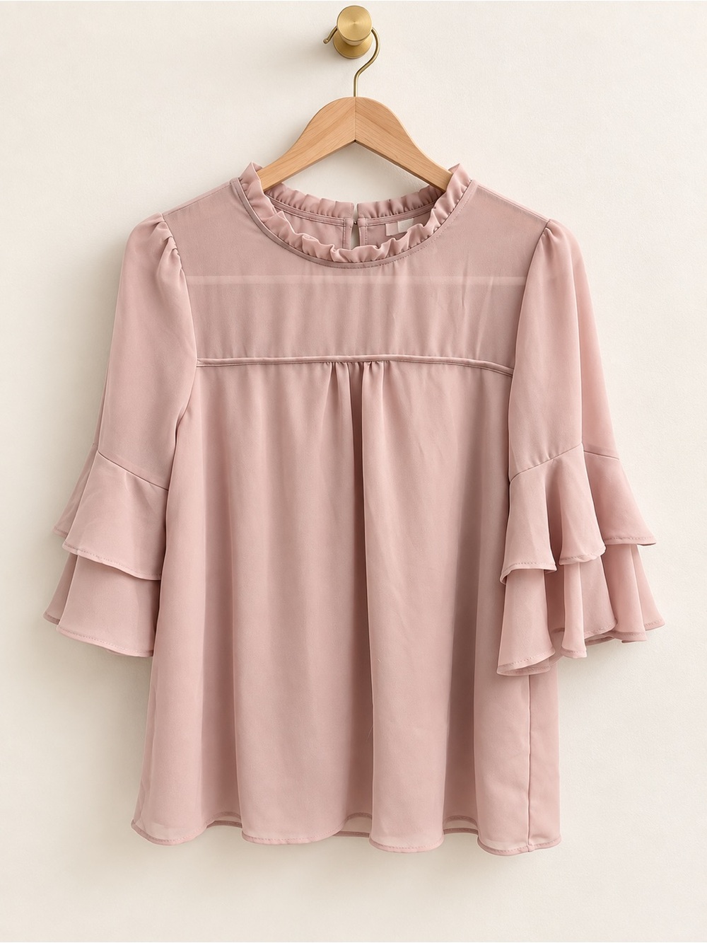 Monteau Los Angeles Blush Pink Ruffle Bell Sleeve Blouse Size M